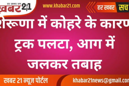 Truck Overturns Due to Fog in Sheruna, Engulfed in Flames